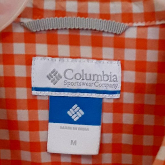 Columbia Orange Checked 100% Cotton Short-Sleeved Shirt - EUC! - Picture 5 of 6